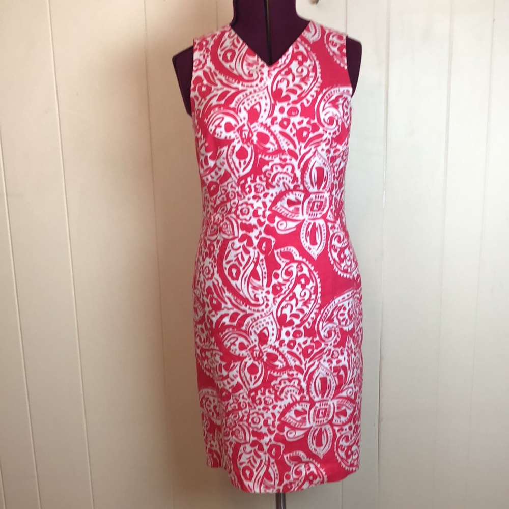 Talbots Classic Graphic Linen Sheath Dress 10 Sleeveless Barbiecore Spring